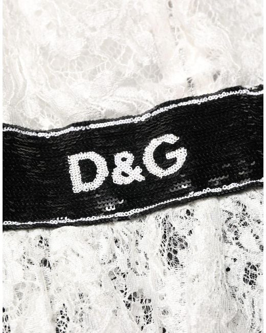 Dolce & Gabbana White Lace Top Embellished Black Skirt Dress