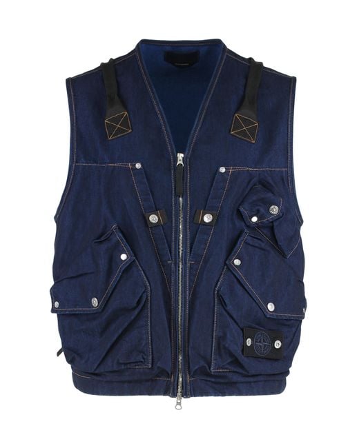 Stone Island Blue Utility Gilet Denim Cotton Waistcoats & Gilets for men