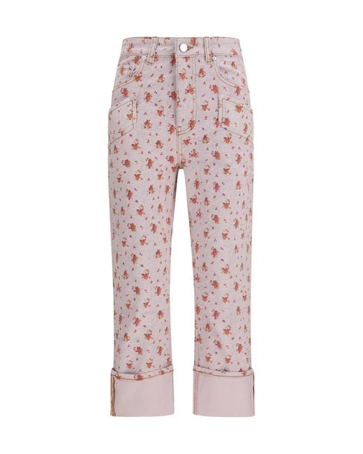 Ganni Pink Printed Capri Pants Cotton; Elastane