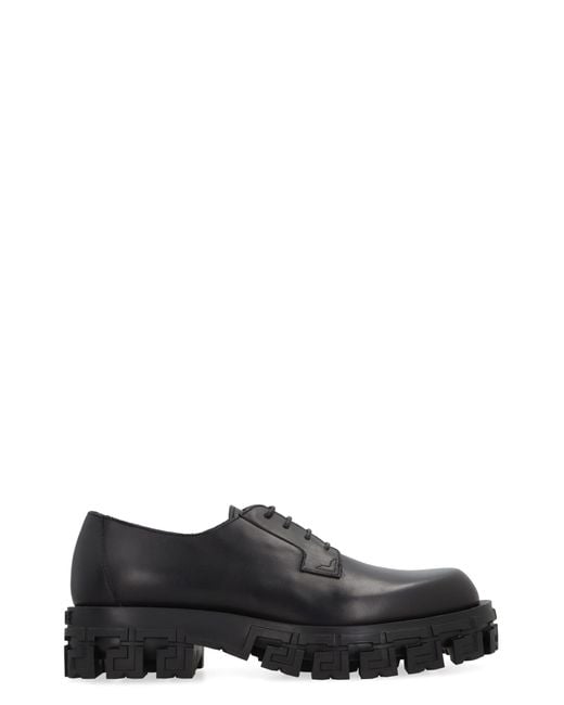Versace Black Leather Lace-up Derby Shoes for men