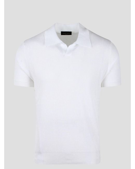 Roberto Collina White Ribbed Knit Polo Shirt for men