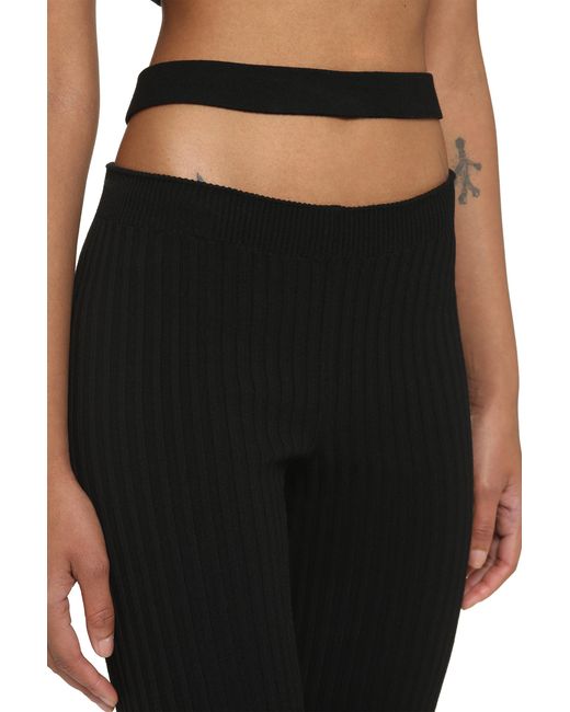 ANDREADAMO Blue Ribbed Knit Flared Trousers Viscose