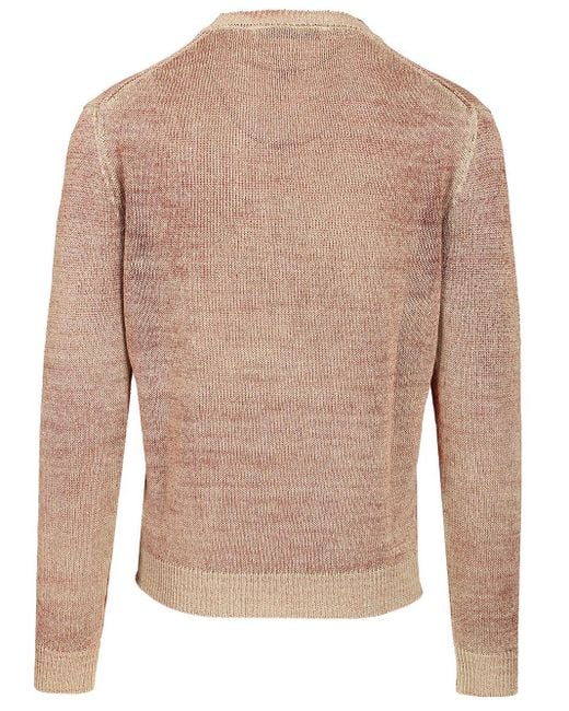 Original Vintage Style Pink Heavy Linen Crewneck Sweater for men