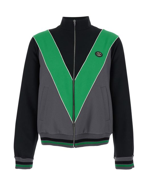 Valentino Green High-Neck Sweatshirt V-Inlay Polyester Sweatshirts for men