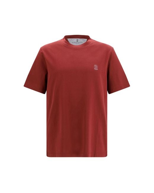 Brunello Cucinelli Red Logoed T-Shirt Cotton T-Shirts for men