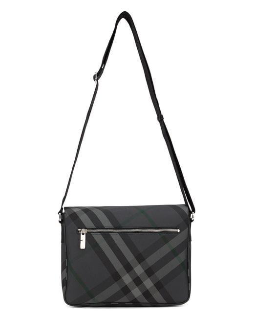 Burberry Black Messenger Bag Grid Polyamide for men