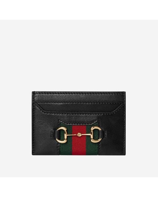 Gucci Black Horsebit Web Card Holder Leather Wallets & Purses