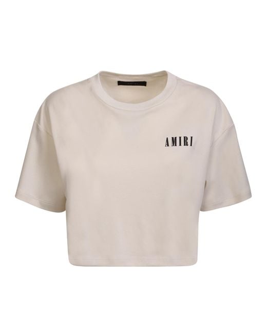 Amiri White Logo Crop T-shirt in Natural | Lyst