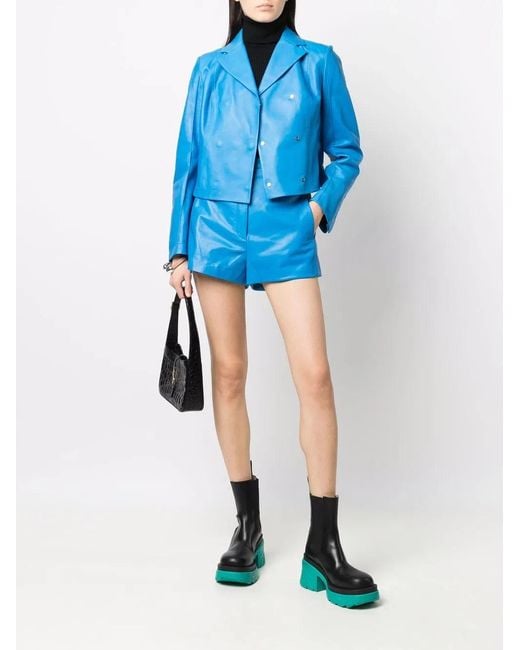 Ferragamo Blue Leather-Trousers