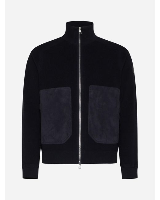 Moncler Black Knit And Suede Cardigan for men