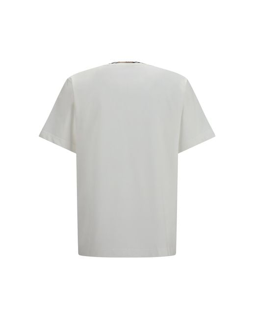 Burberry Gray Cotton T-Shirt With Check Trims T-Shirts for men
