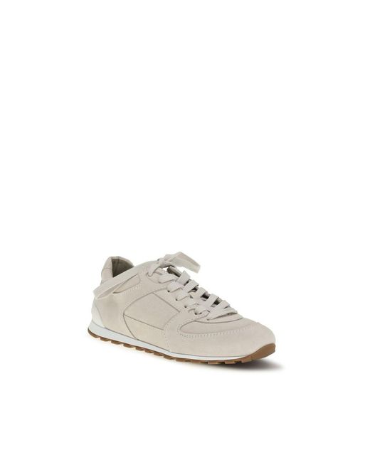 Brunello Cucinelli White Beige Calf Leather Bos Taurus Low Top Sneakers
