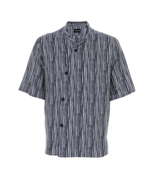 Giorgio Armani Blue Embroidered Satin Shirt for men