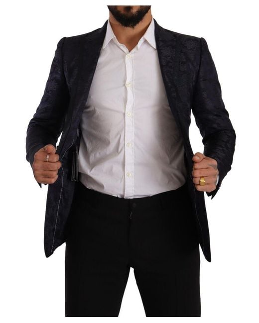 Dolce & Gabbana Blue Floral Jacquard Silk Coat Martini Blazer for men
