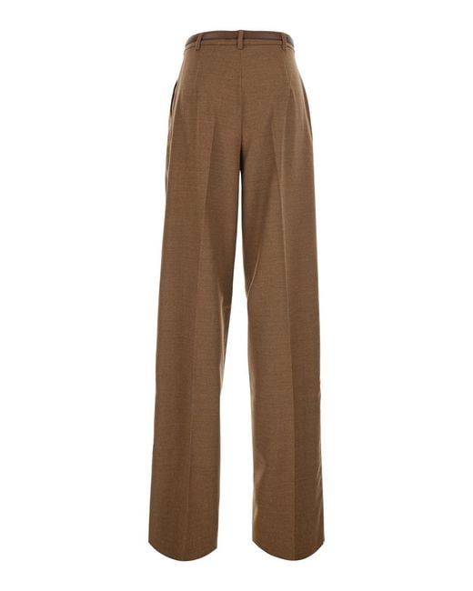 Max Mara Brown High-Waisted Mstlago Trousers Wool