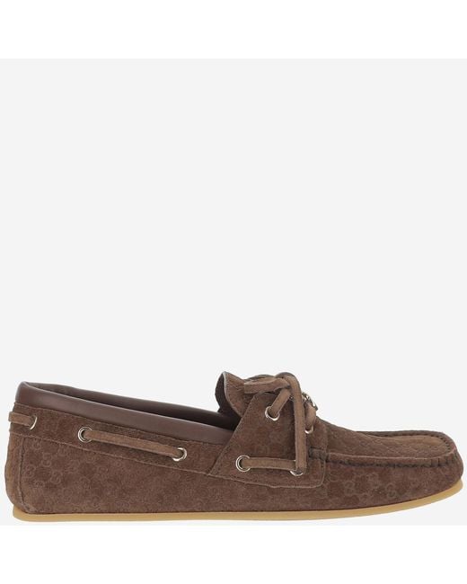Gucci Brown Loafers Gg Suede