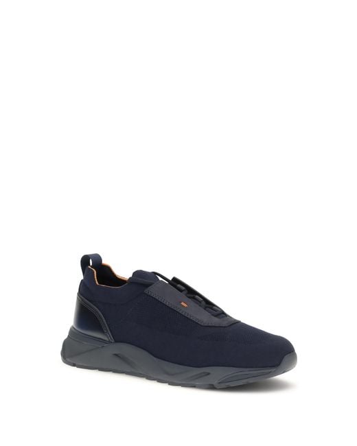 Santoni Blue Stretch Fabric Sneakers Upper: Fabric; Sole: Rubber for men
