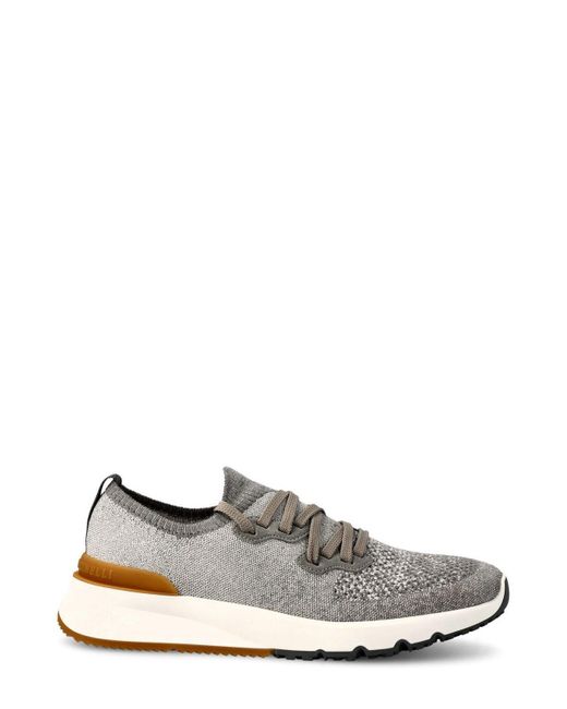 Brunello Cucinelli Gray Brand-embossed Knitted Fabric Trainers for men