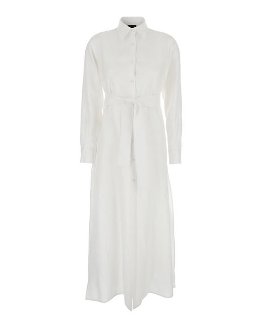 Le Plain White Dress With Classic Collar Linen