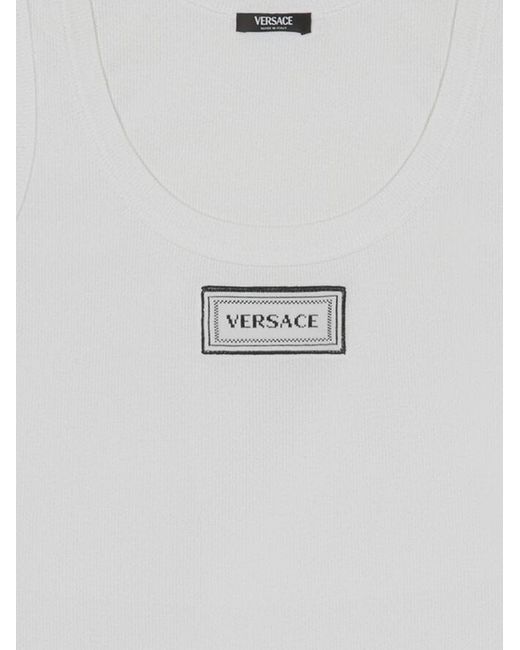 Versace White Stretch Cotton Tank Top With Logo