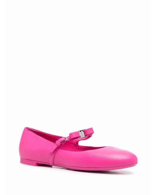 Ferragamo Pink Bow-Detail Leather Ballerina Shoes