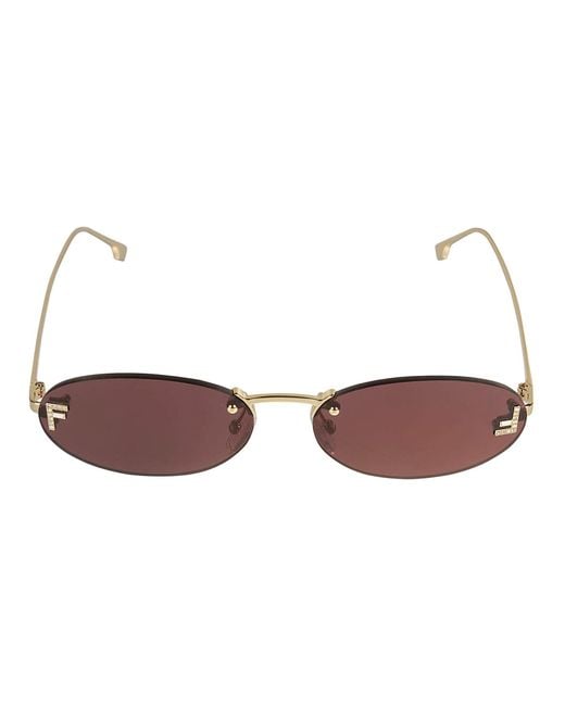 Fendi Brown Rimless Oval Sunglasses