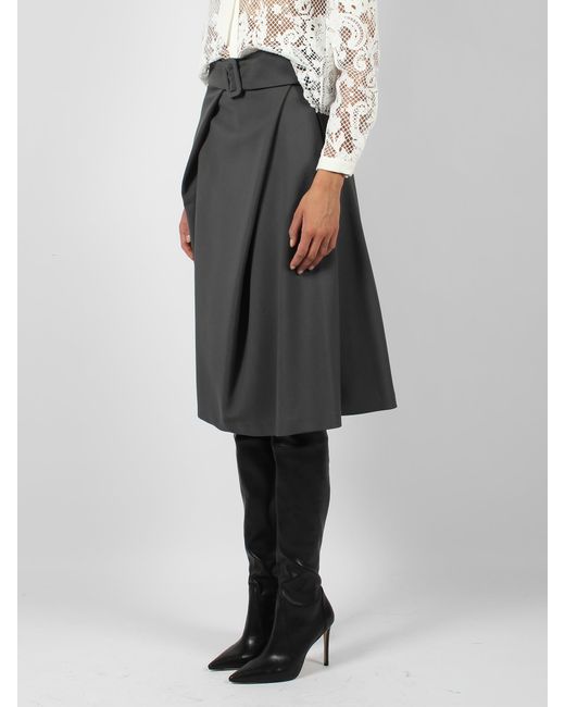 P.A.R.O.S.H. Gray Belted Midi Skirt
