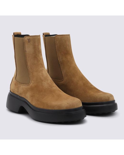 Tod's Brown Camel Suede And Leather Boots