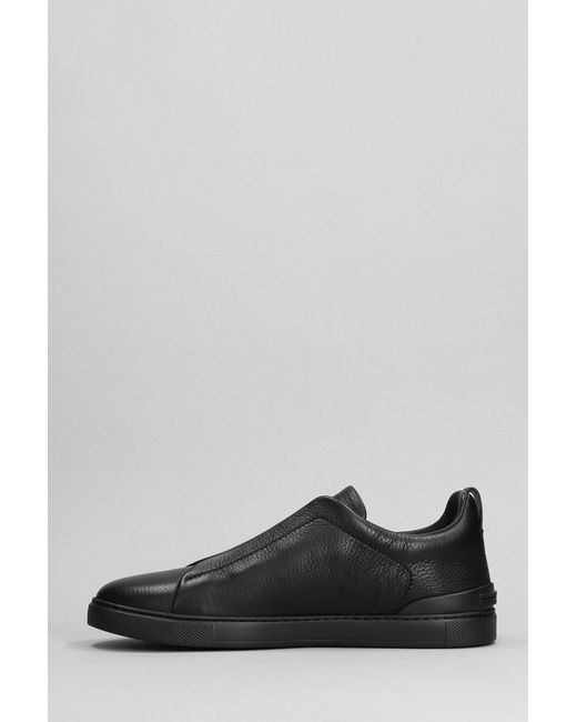 Zegna Black Triple Stitchtm Full-grain Leather Slip-on Sneakers for men