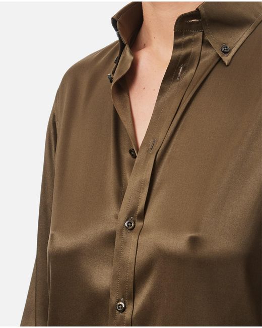 Ralph Lauren Brown Cameron Buttoned Silk Shirt