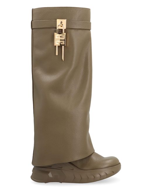 Givenchy Green Shark Lock Biker Leather Ankle Boots
