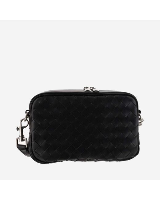Bottega Veneta Black Intrecciato Medium Camera Bag Calfskin Leather Messenger for men