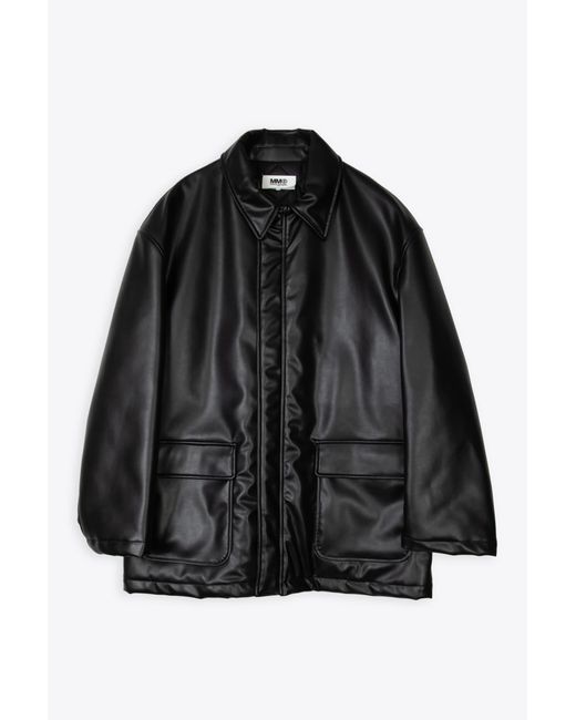 MM6 by Maison Martin Margiela Kaban Black Syntethic Leather Car-coat With Back Logo