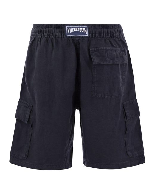 Vilebrequin Blue Linen Cargo Bermuda Shorts for men