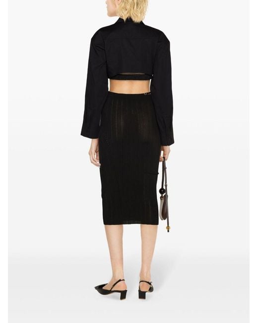 Jacquemus Black Lamb Leather Midi Skirt