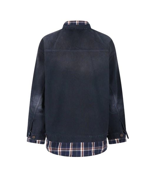 Balenciaga Blue Canvas Jacket With Madras Inserts for men
