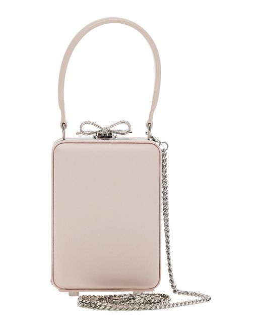 Self-Portrait Pink Clutch Bag With All-Over Floral Details And Metallic Bow