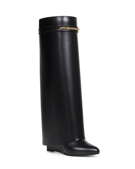Givenchy Black Leather Shark Pinch Knee-High Boots