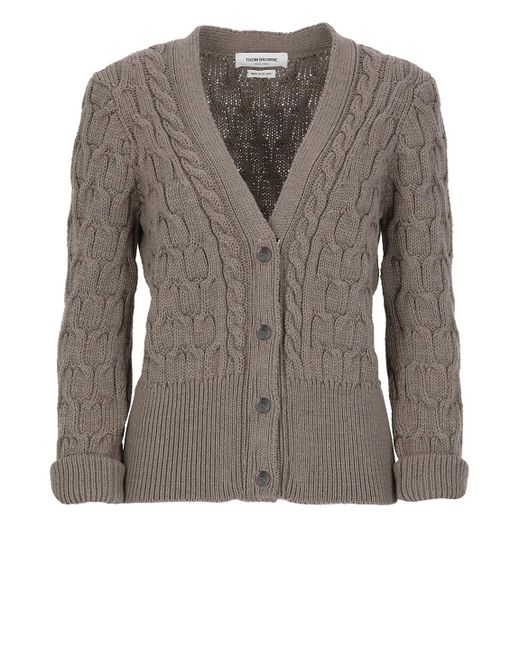 Thom Browne Brown Crisscross Cable Stitch Cardigan