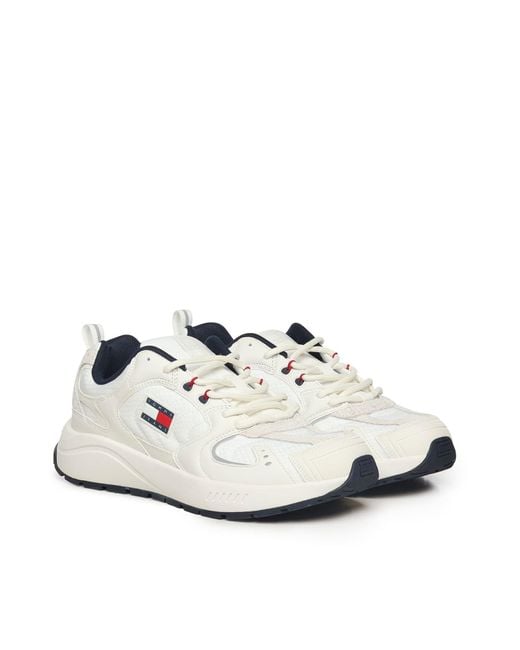 Tommy Hilfiger White Sneakers With A Mix Of Textures And Logo for men