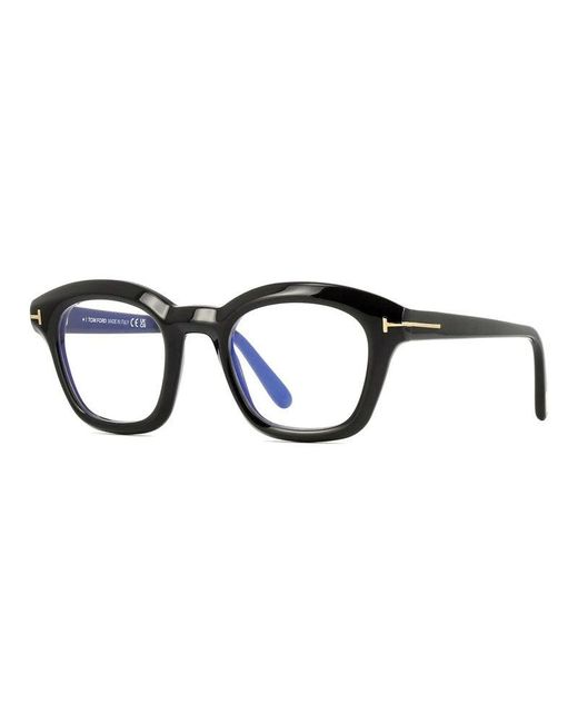 Tom Ford Black Eyeglasses Oval Full Rim, Shiny Frame And Clear Light Block Lens Ft5961-B001 for men