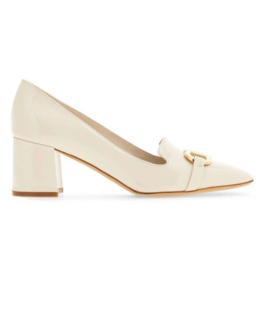 Ferragamo White Cream Patent Lambskin Pumps