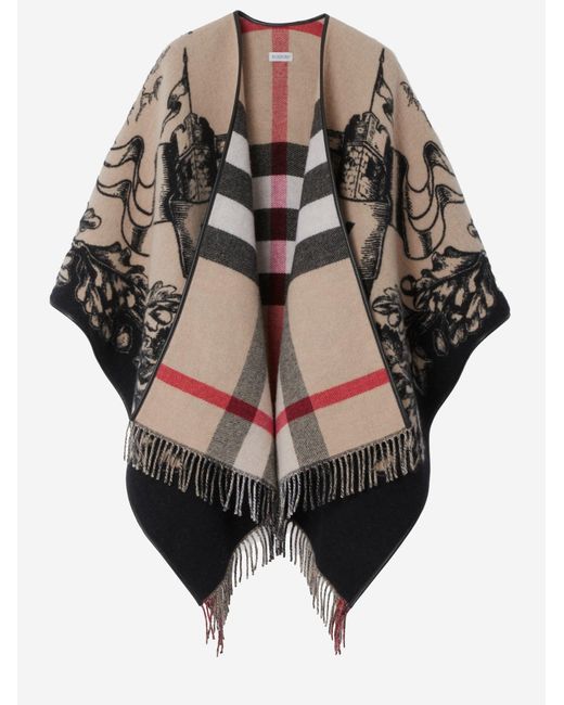 Burberry Black Wool Cape Reversible Check Capes