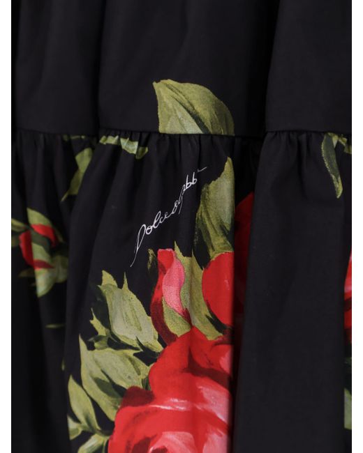 Dolce & Gabbana Black Cotton Skirt With Iconic Print