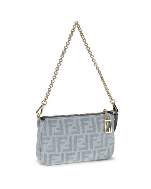 Fendi White Denim Baguette Clutch Ch+Ceruleo+Os Cotton Clutches