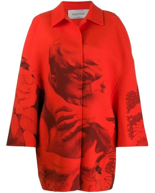 Valentino Red X Undercover Lovers Print Oversized Coat Clothing