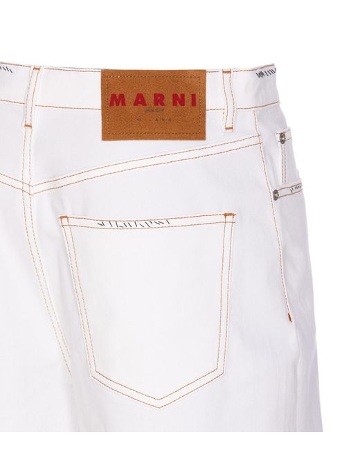 Marni White Denim Pants With Flower Patch
