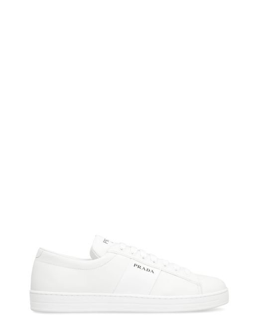 Prada White Leather Low-Top Sneakers for men