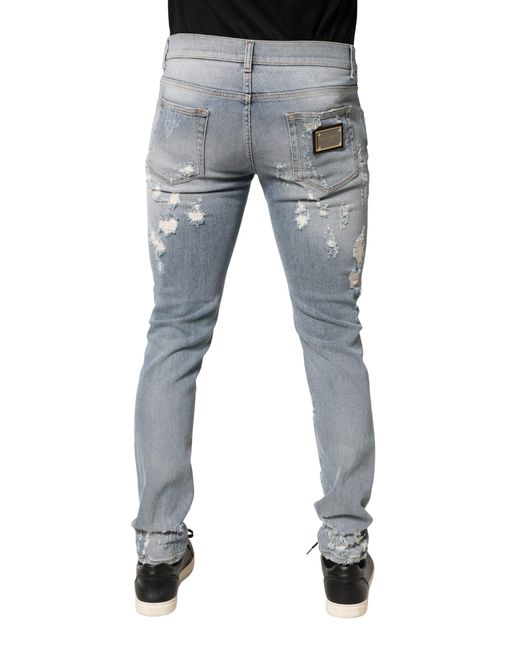 Dolce & Gabbana Blue Distressed Skinny Denim Jeans Cotton Elastane Clothing for men
