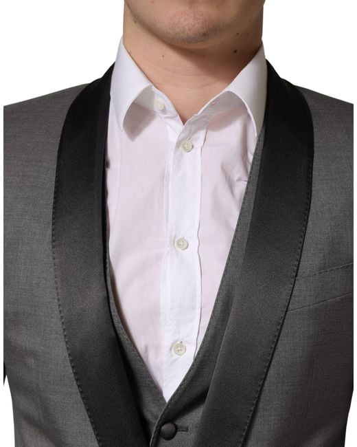 Dolce & Gabbana Gray Wool Single Breasted 1 Button 3Pc Suit Polyester Silk Virgin for men